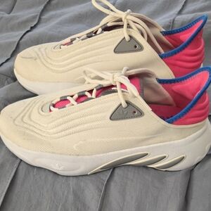 Adidas Women's Cream and Pink Sneakers with Blue Accents